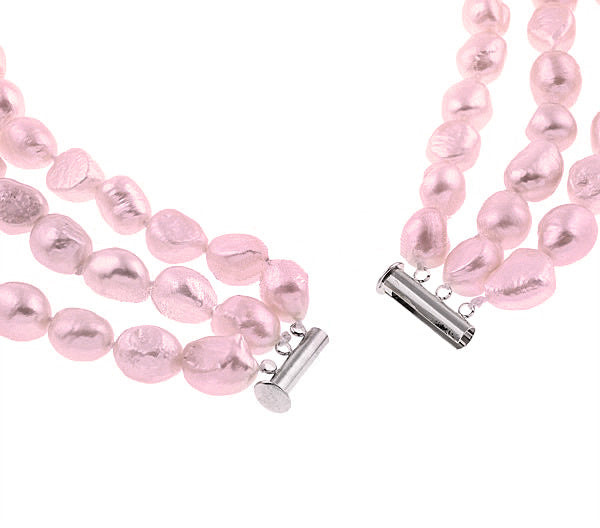 Zoetwater parelketting Three Row Pink Barok Pearls