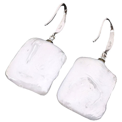 Witte zoetwater parel oorbellen met vierkanten parels en sterling zilver (925), achterzijde | Dangling Pearl Square