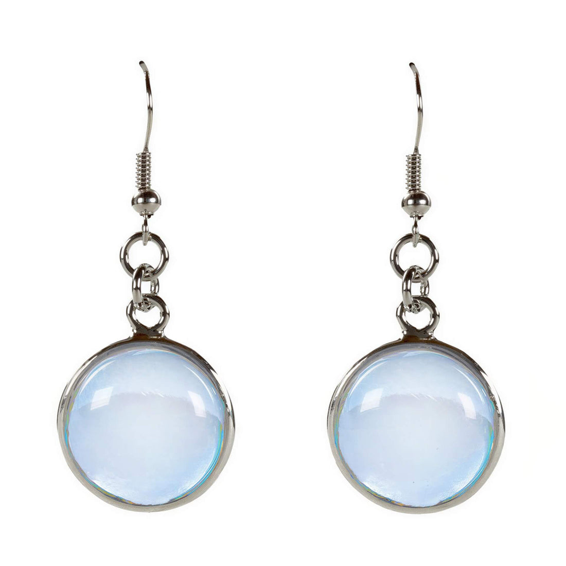 Licht blauwe edelstenen oorbellen met opaal en sterling zilver (925), vooraanzicht | Sea Opal Round