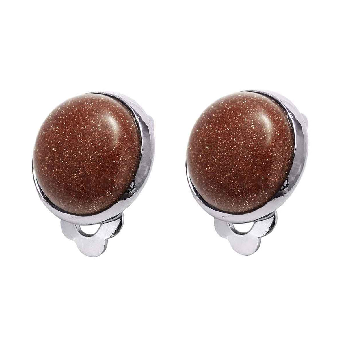 Bruine edelstenen clips oorbellen met goudsteen vooraanzicht | Goldstone Clips Two