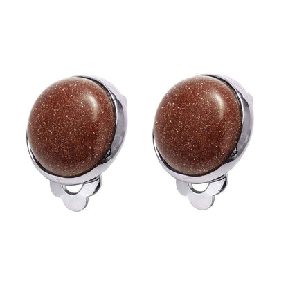 Bruine edelstenen clips oorbellen met goudsteen vooraanzicht | Goldstone Clips Two