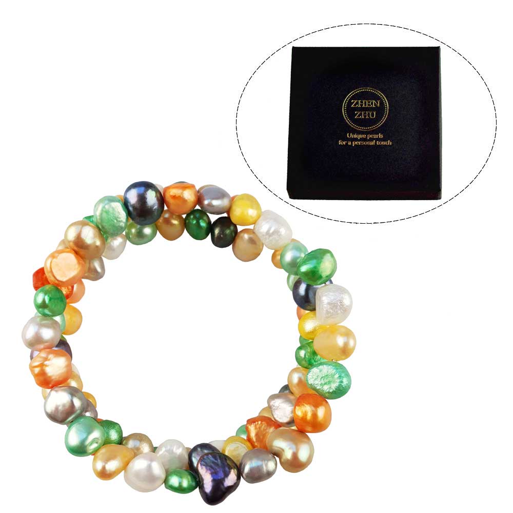 Bont gekleurd zoetwater parel wikkel armband met sieraden doosje | Zen Color Two