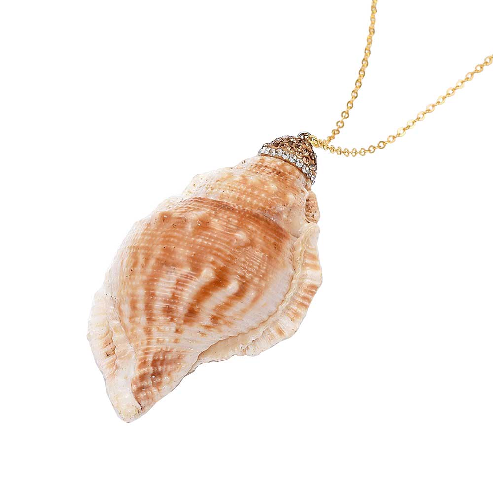 Detail van schelpenketting met goud edelstaal en glitters | Schelpen ketting Bright Golden Spiral Shell