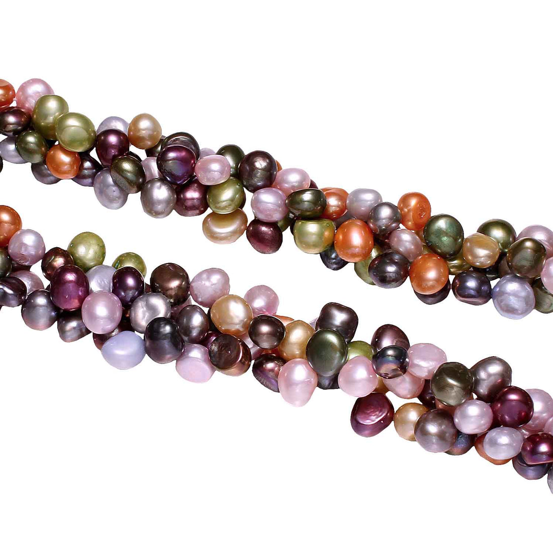 Detail van zoetwater parelketting met bont gekleurde parels in 3 rijen en sterling zilver (925) | Decorative Twine Bold