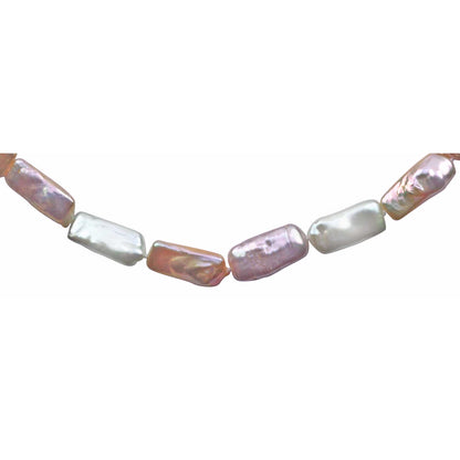 Detail van zoetwater parelketting met rechthoekige witte, zalm en roze parels en sterling zilver (925) | Pearl Rectangle Soft Colors