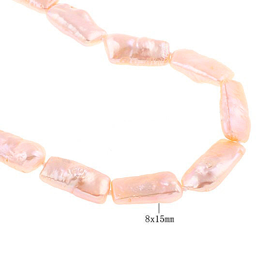 Detail van zoetwater parelketting met zalm kleurige rechthoekige parels en sterling zilver | Pearl Rectangle Peach