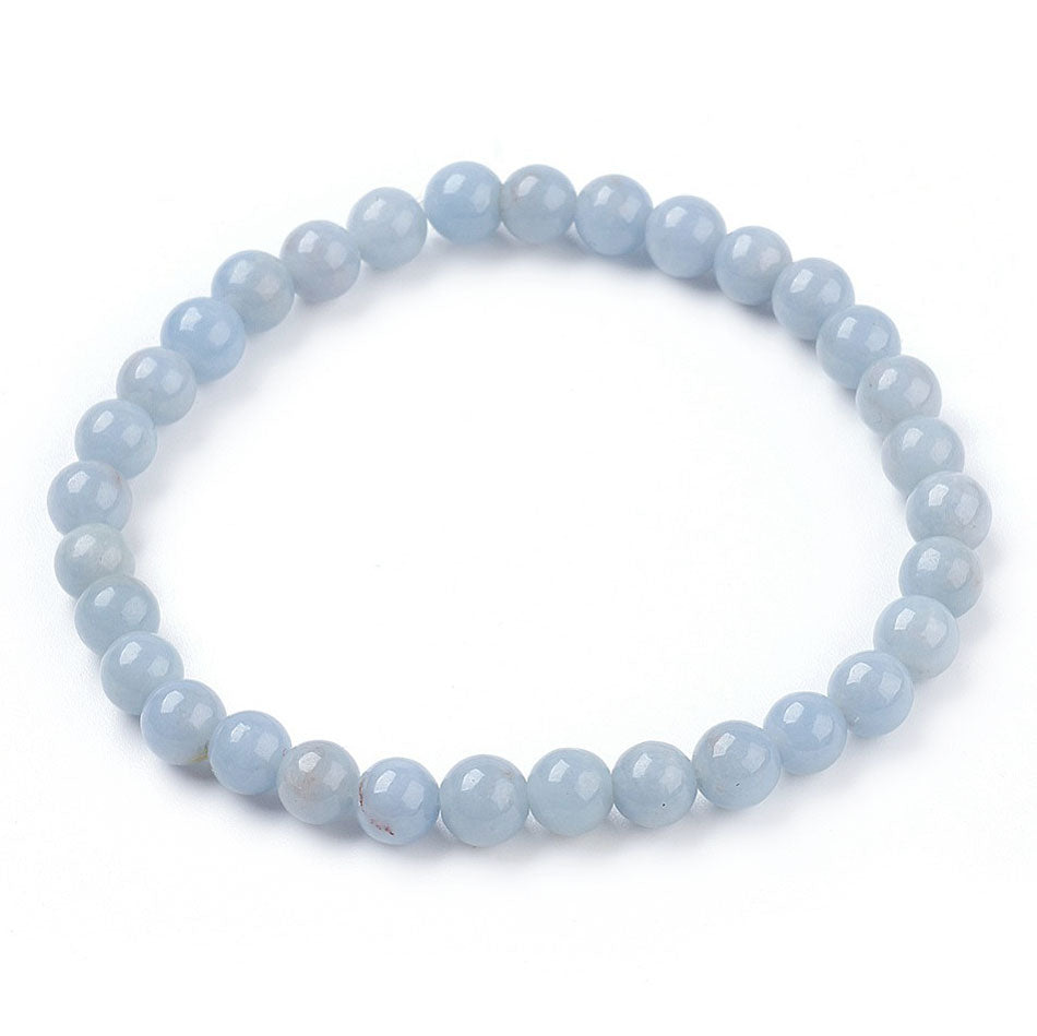 Blauwe edelstenen armband met elastiek en angeliet | Angelite Small