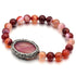 Rood edelstenen armband met agaat en stras steentjes, elastisch | Bling Oval Red Striped Agate