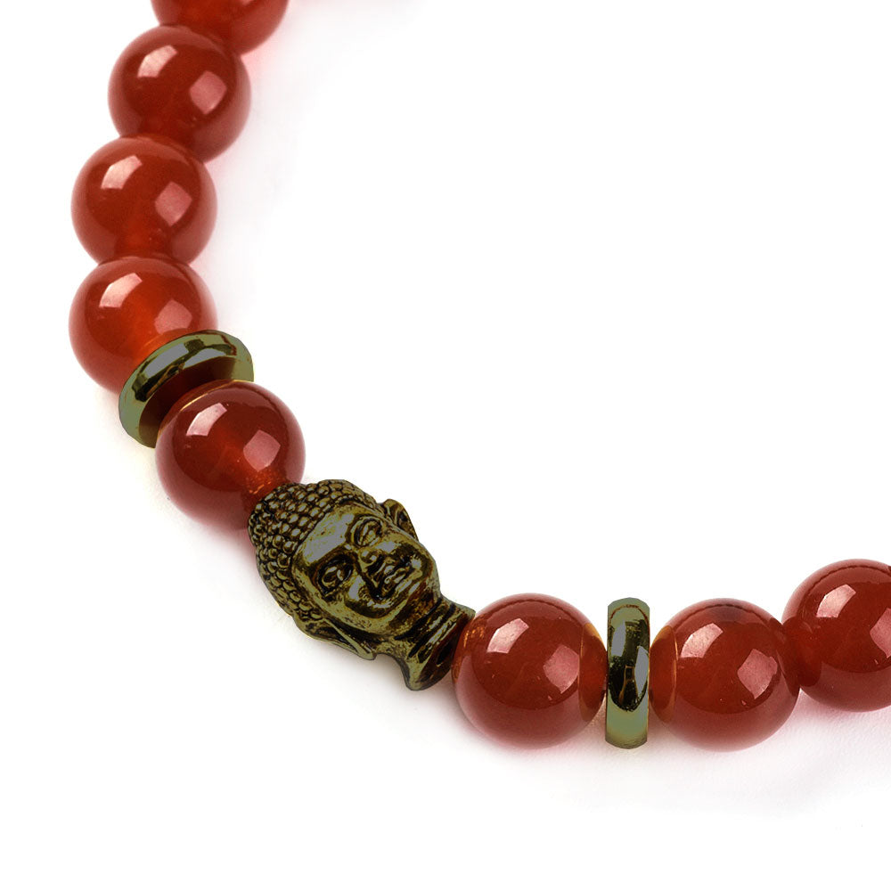 Detail van rood edelstenen armband met Boeddha en carneool | Buddha Carnelian Black Gold
