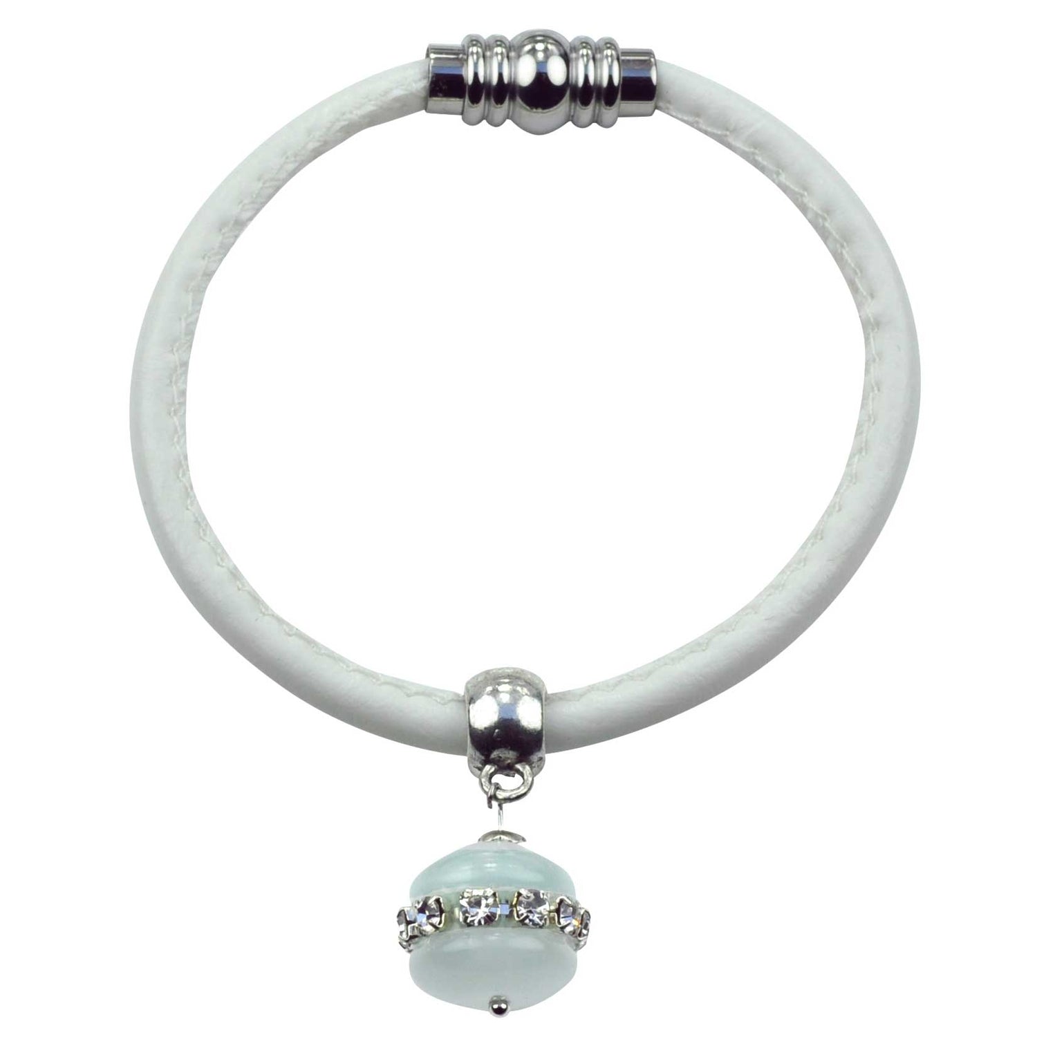 Witte edelstenen armband met kattenoog, stras steentjes en magneetsluiting | Cat&