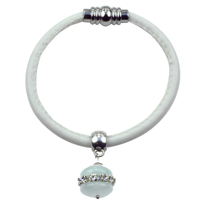 Witte edelstenen armband met kattenoog, stras steentjes en magneetsluiting | Cat&