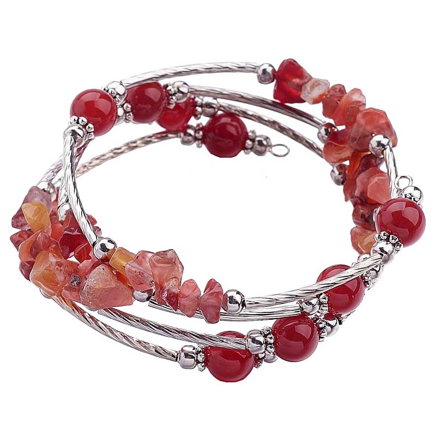 Rood edelstenen wikkelarmband met rode agaat | Four Loops Wrap Red Agate