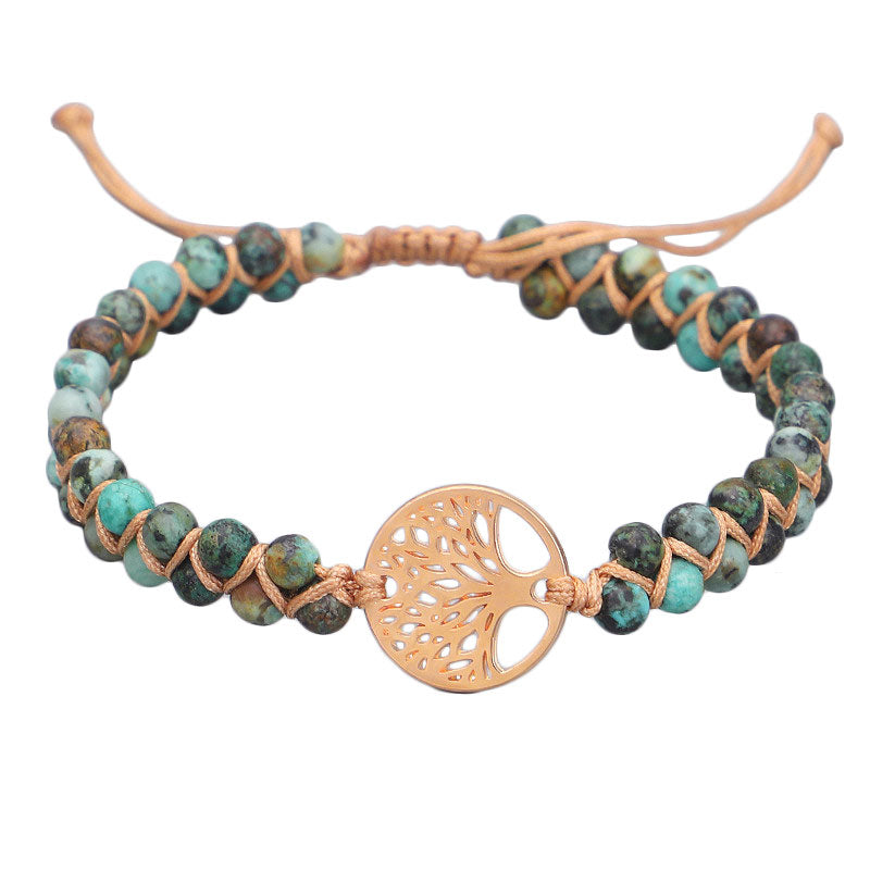 Groene edelstenen armband met turkooise en gouden levensboom | Golden Tree of Life African Turquoise