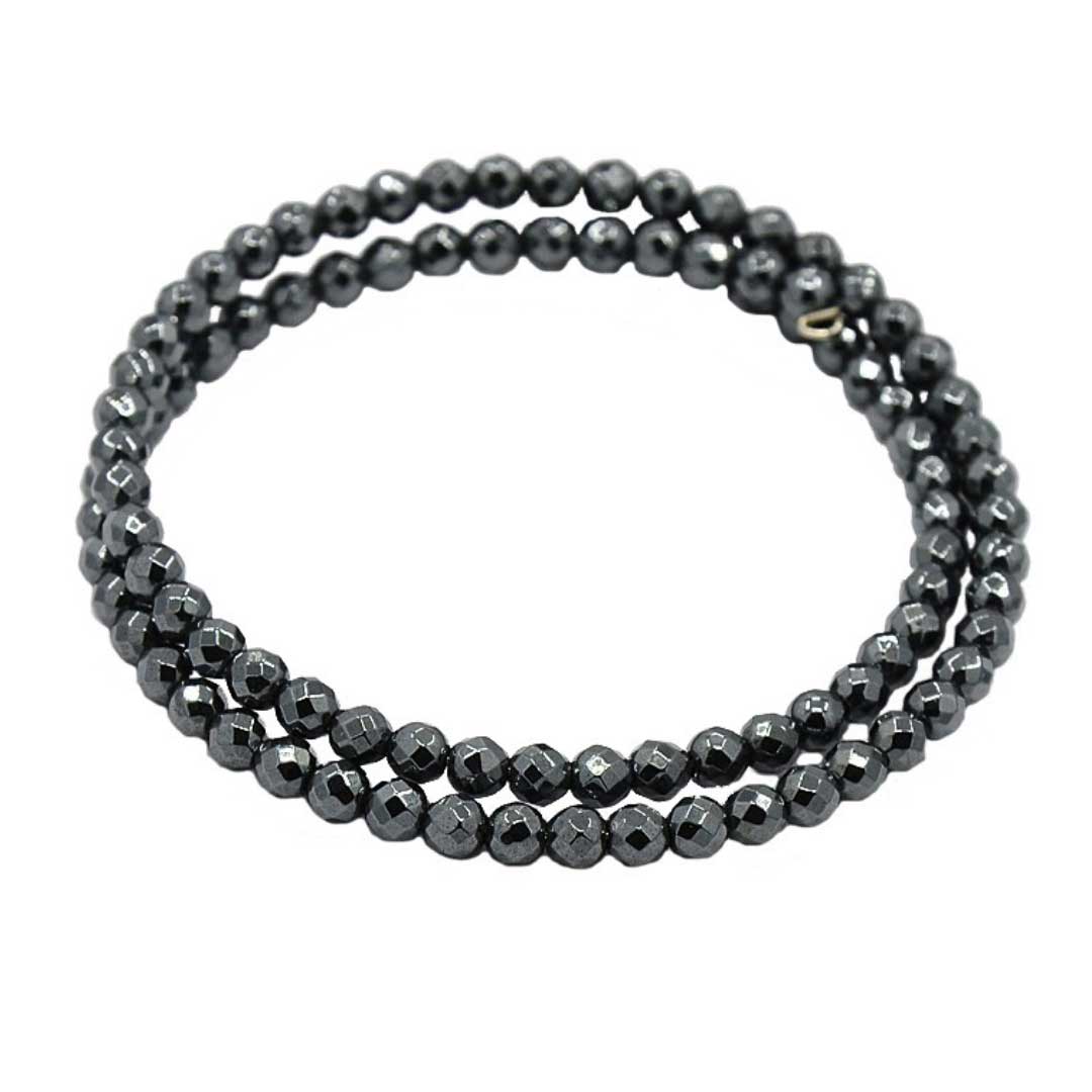 Zwart edelstenen wikkel armband met hematiet | Cadeau set Hematite