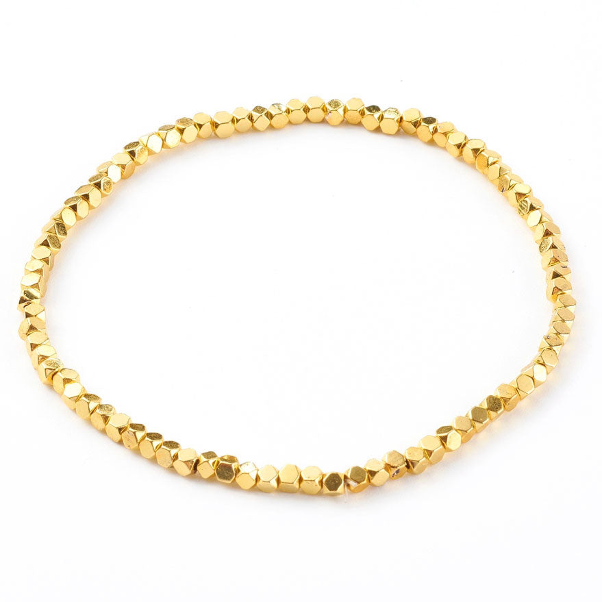 Goud edelstenen armband met hematiet stenen, elastisch
