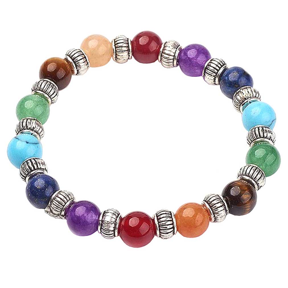 Edelstenen armband met veel gekleurde edelstenen | Elastisch | Mix Gemstone Silver