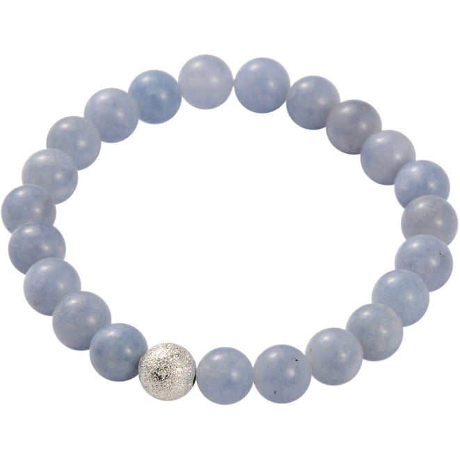 Blauw edelstenen armband met aquamarijn | Elastisch | Silver Ball Aquamarine