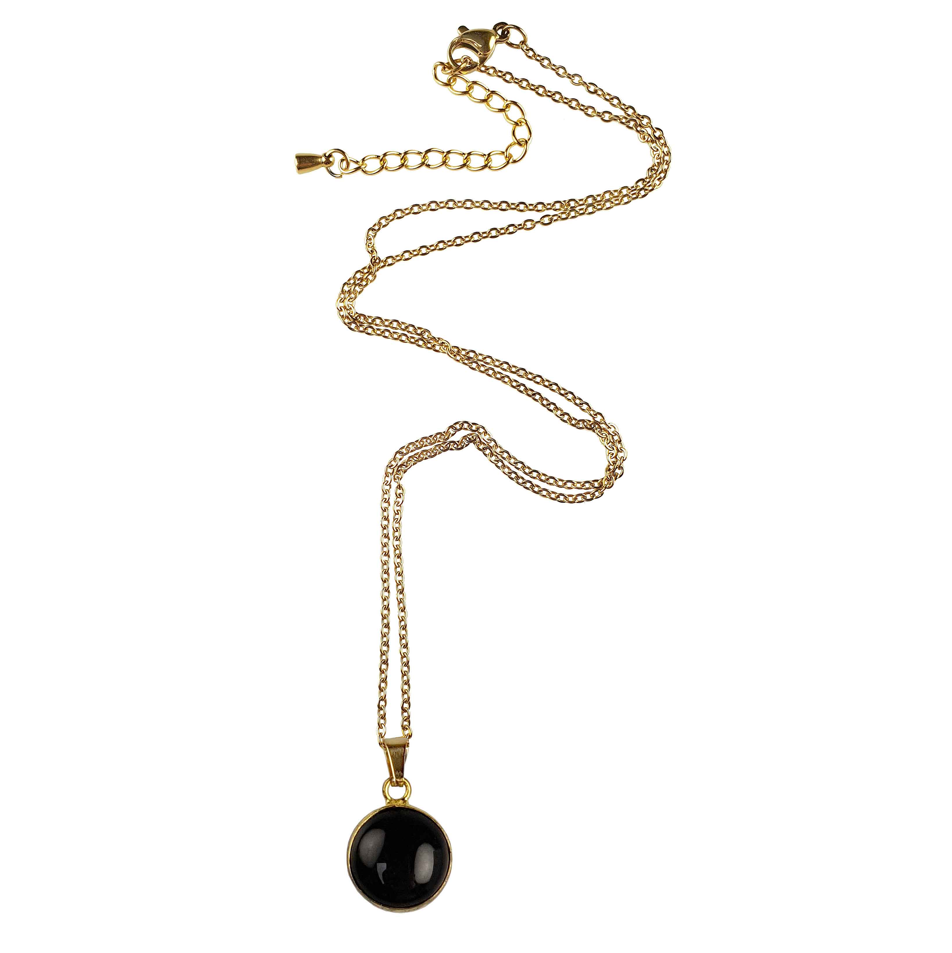 Zwarte edelstenen ketting met agaat en goud edelstaal | set Black Agate Gold Round