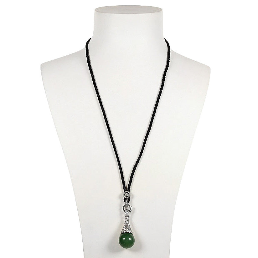 Groene edelstenen ketting met stras steentjes en agaat op buste | Green Agate Bling