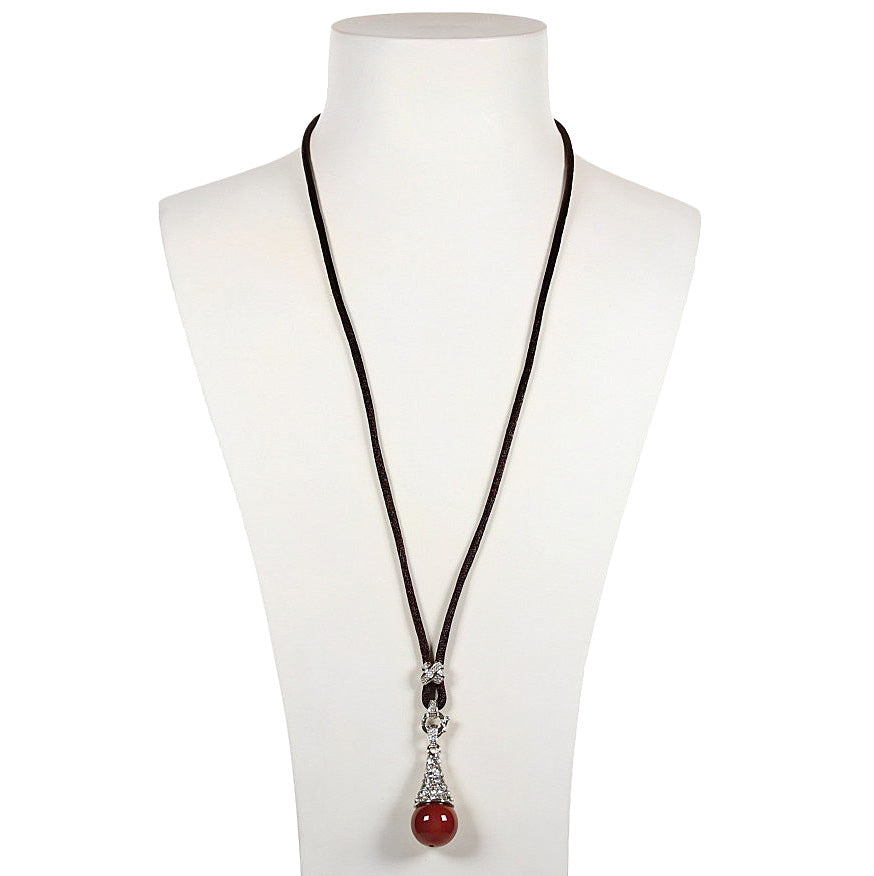 Rode edelstenen ketting met stras steentjes en agaat op buste | Red Agate Bling