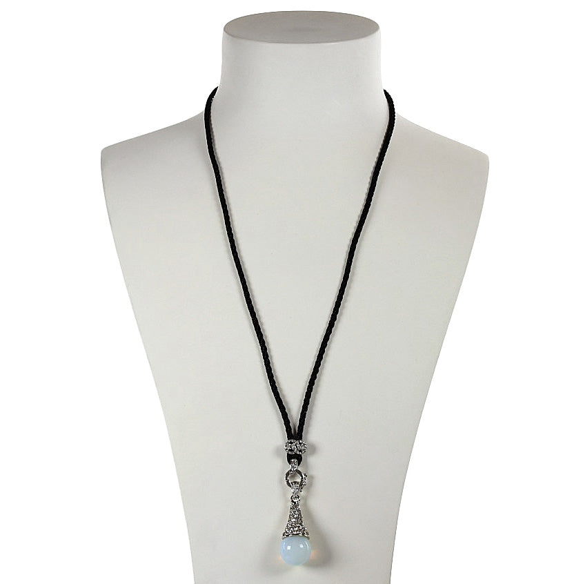 Blauwe edelstenen ketting met stras stenen en zee opaal op buste | Sea Opal Bling