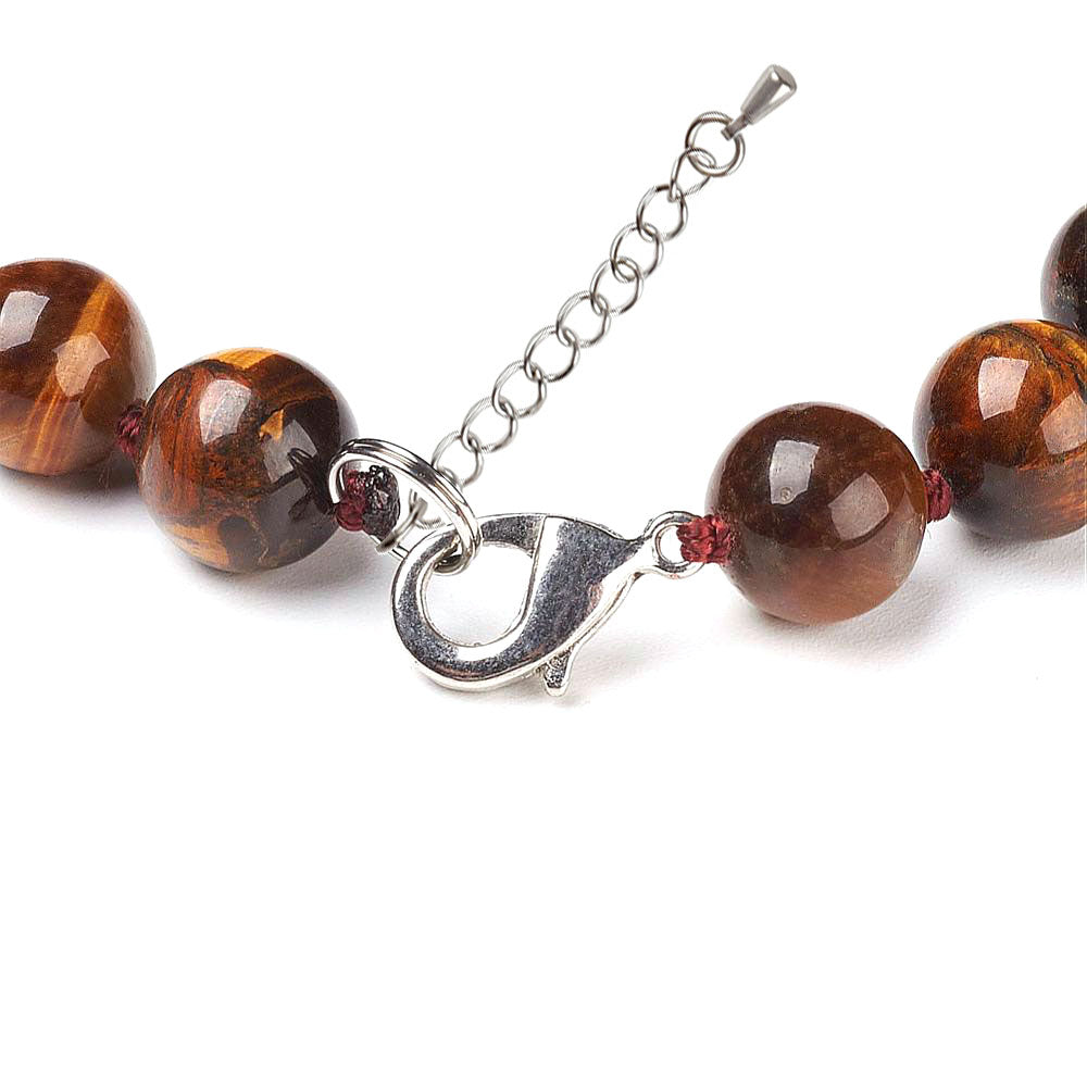 Slotje van bruine handgeknoopte edelstenen ketting met tijgeroog en sterling zilver (925) | Tiger Eye Ball