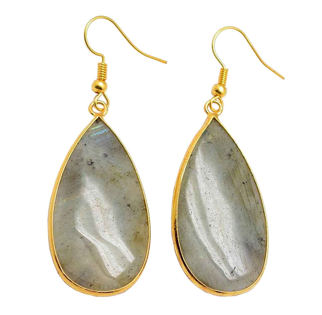 Edelstenen oorbellen met labradoriet en goud edelstaal | Big Teardrop Labradorite Gold