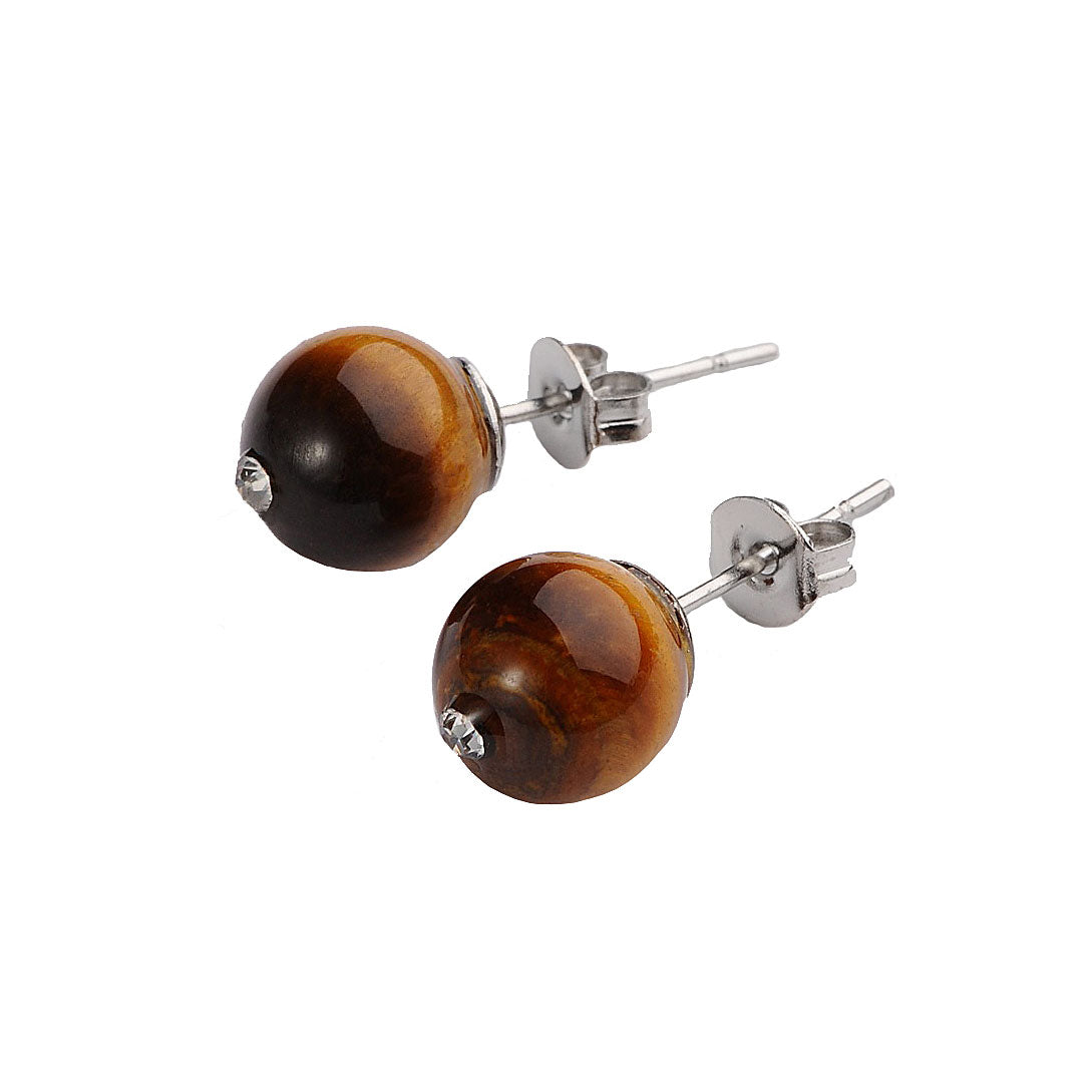 Bruine edelstenen oorbellen met tijgeroog, bruine edelstenen oorknopjes | Bling Tiger Eye