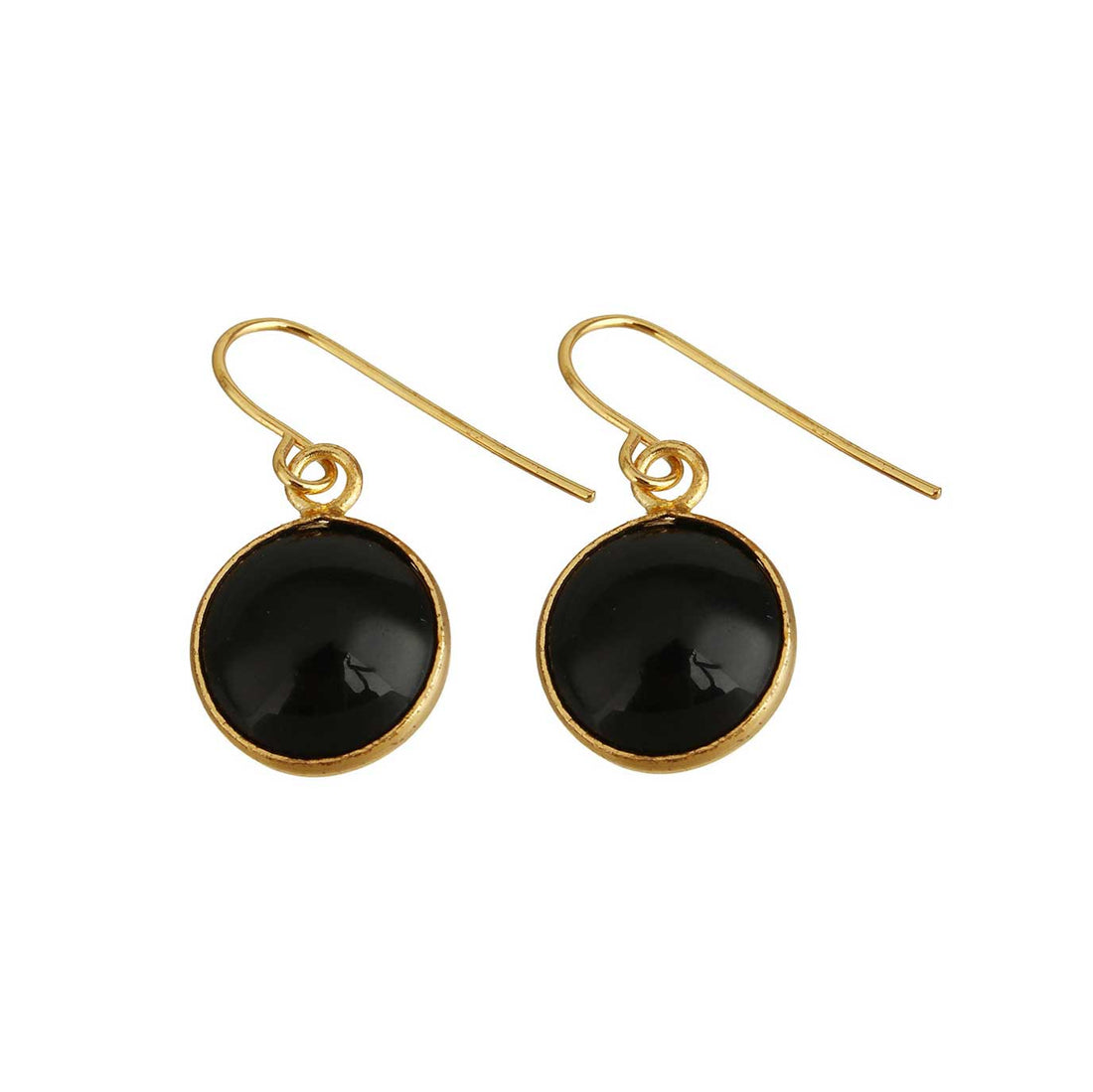 Zwarte edelstenen oorbellen met goud edelstaal | Oorbellen Black Agate Gold Round