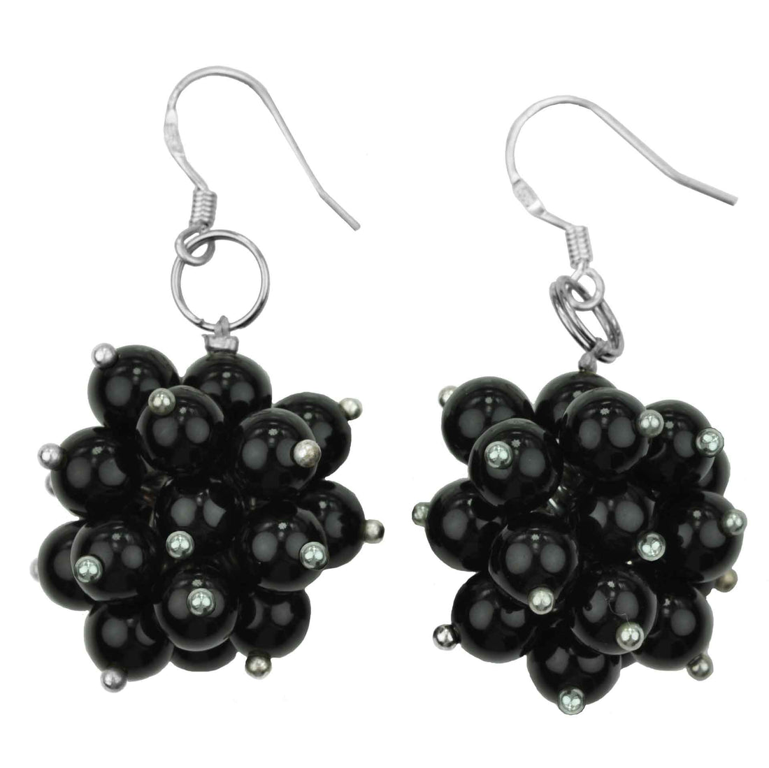 Zwarte edelstenen oorbellen met zwarte agaat en sterling zilver (925) | Black Snow Ball