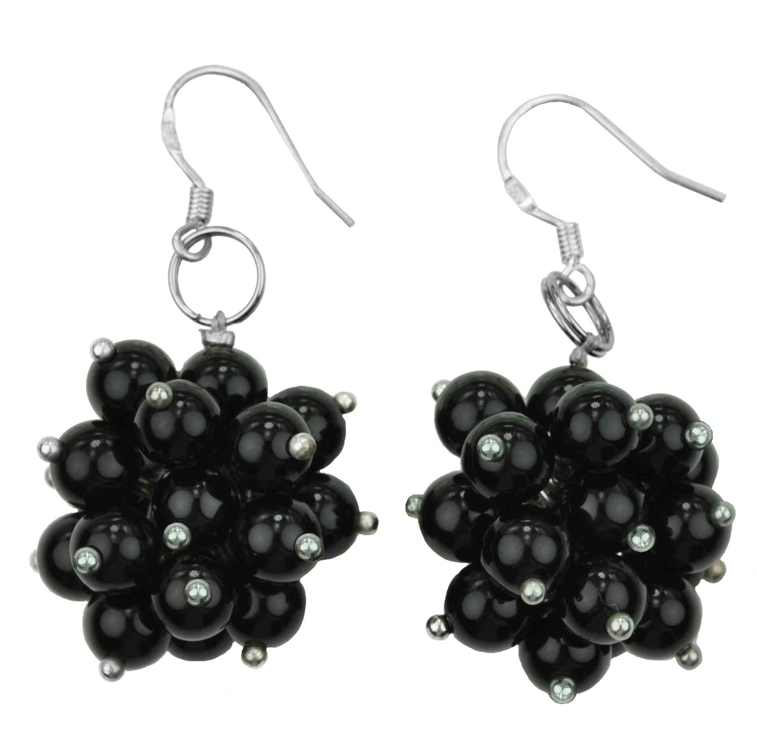 Zwarte edelstenen oorbellen met zwarte agaat en sterling zilver (925) | Black Snow Ball