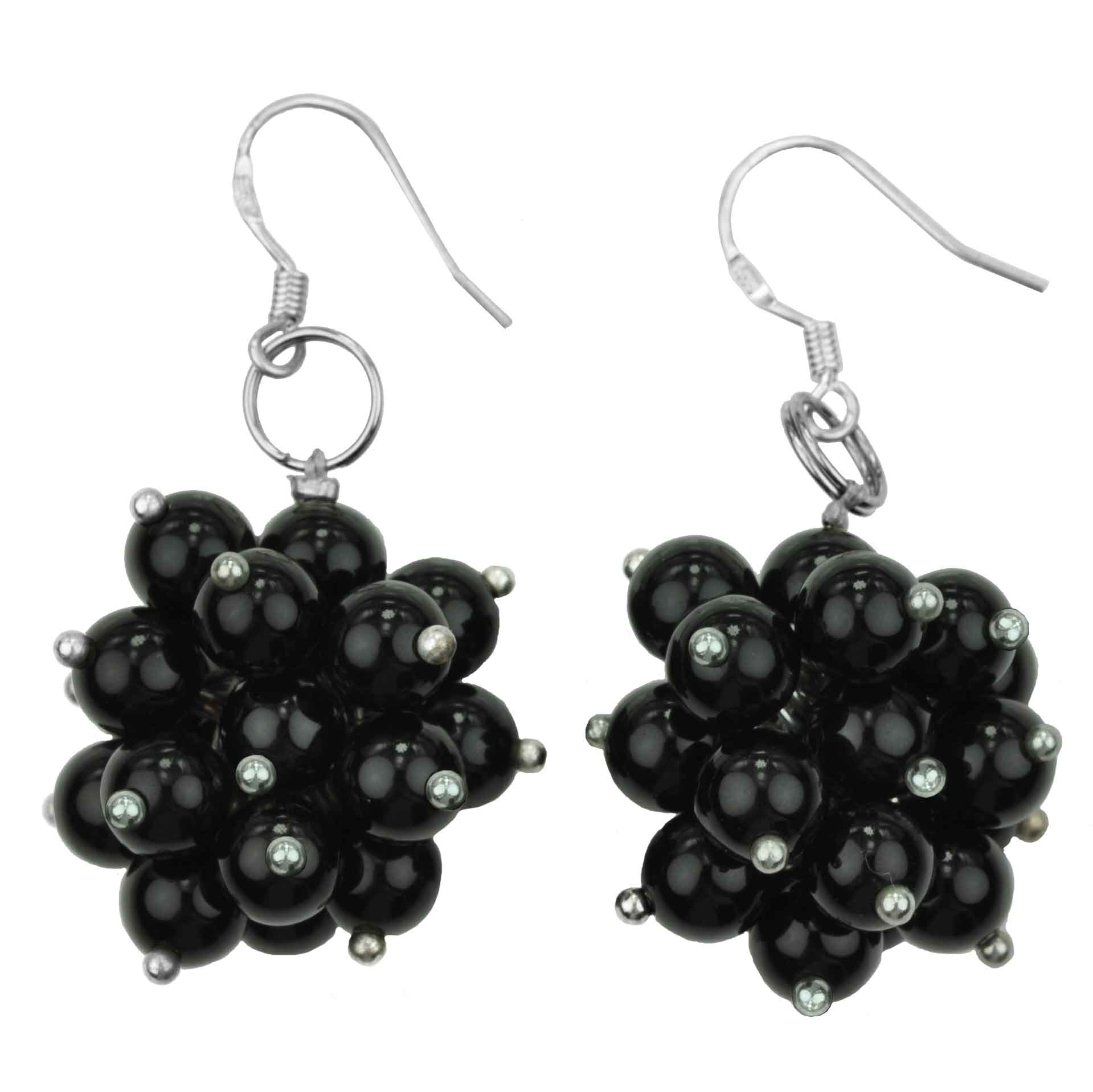 Zwarte edelstenen oorbellen met zwarte agaat en sterling zilver (925) | Black Snow Ball