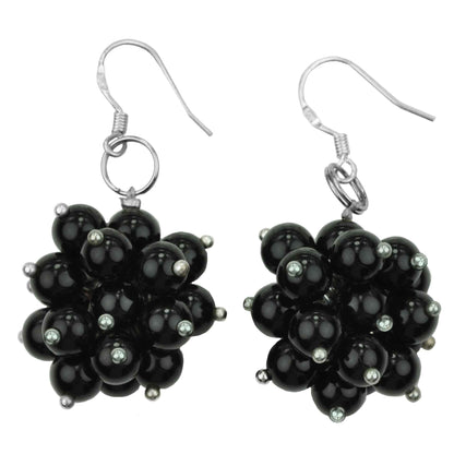Zwarte edelstenen oorbellen met zwarte agaat en sterling zilver (925) | Black Snow Ball