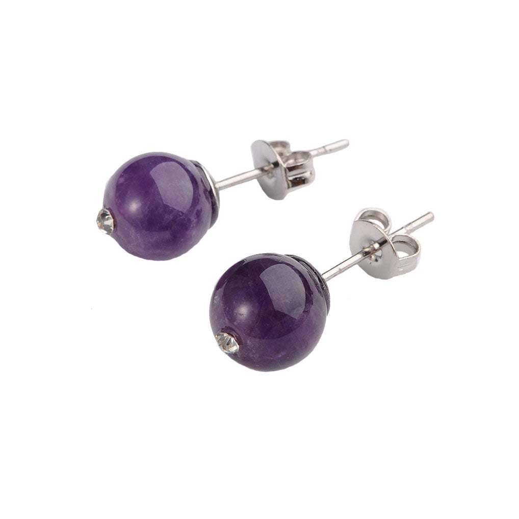 Paarse edelstenen oorknopjes met stras steentje | Bling Amethyst
