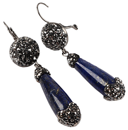 Blauwe edelstenen oorbellen met lapis lazuli en stras stenen met open oorbelhaak | Bright Lapis Lazuli Long Drop