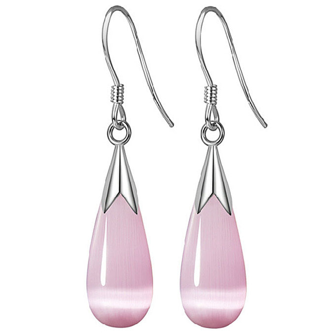 Roze edelstenen oorbellen met kattenoog en sterling zilver (925) | Cat&