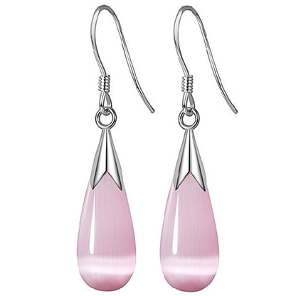 Roze edelstenen oorbellen met kattenoog en sterling zilver (925) | Cat&