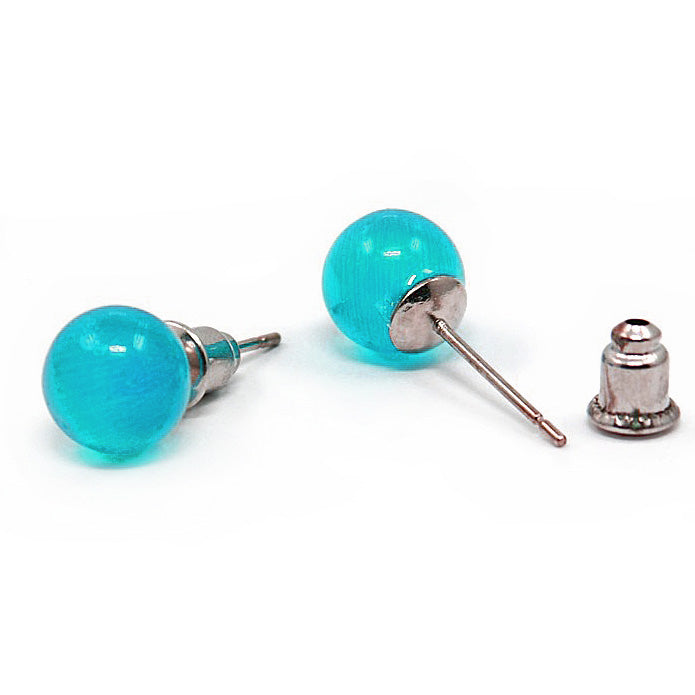 Licht blauwe edelstenen oorbellen, licht blauwe kattenoog oorknopjes | Cat’s Eye Turquoise Blue