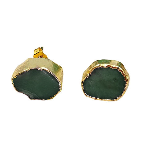 Donker groene edelstenen oorknopjes met chrysopraas schuin bovenaanzicht| Chrysopraas Gold Stud