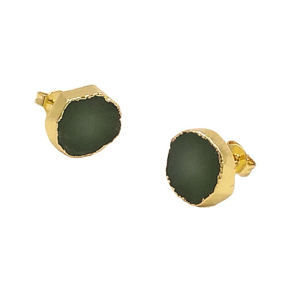 Edelstenen oorknopjes met chrysopraas zijaanzicht | Chrysopraas Gold Stud