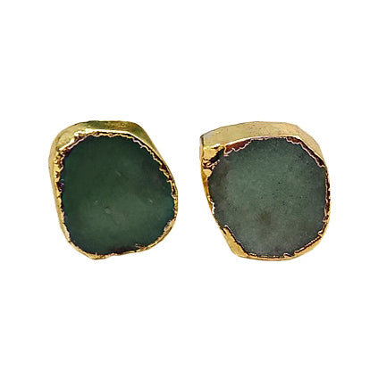 Donker groene edelstenen oorknopjes met chrysopraas vooraanzicht | Chrysopraas Gold Stud