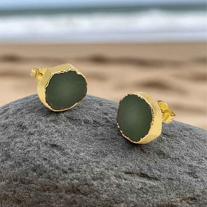 Edelstenen oorbellen Chrysopraas Gold stud