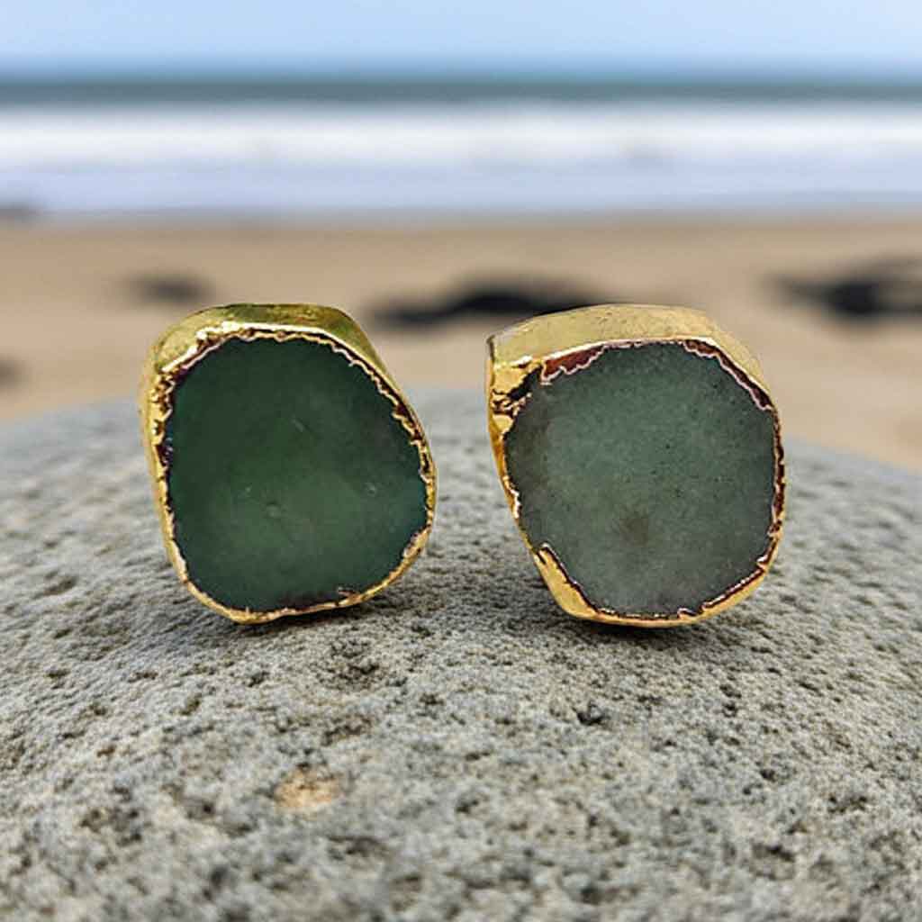 Edelstenen oorbellen Chrysopraas Gold stud