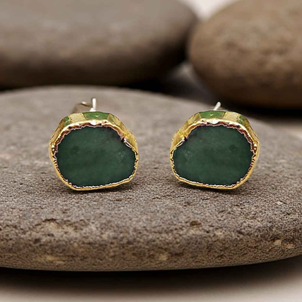 Edelstenen oorbellen Chrysopraas Gold stud