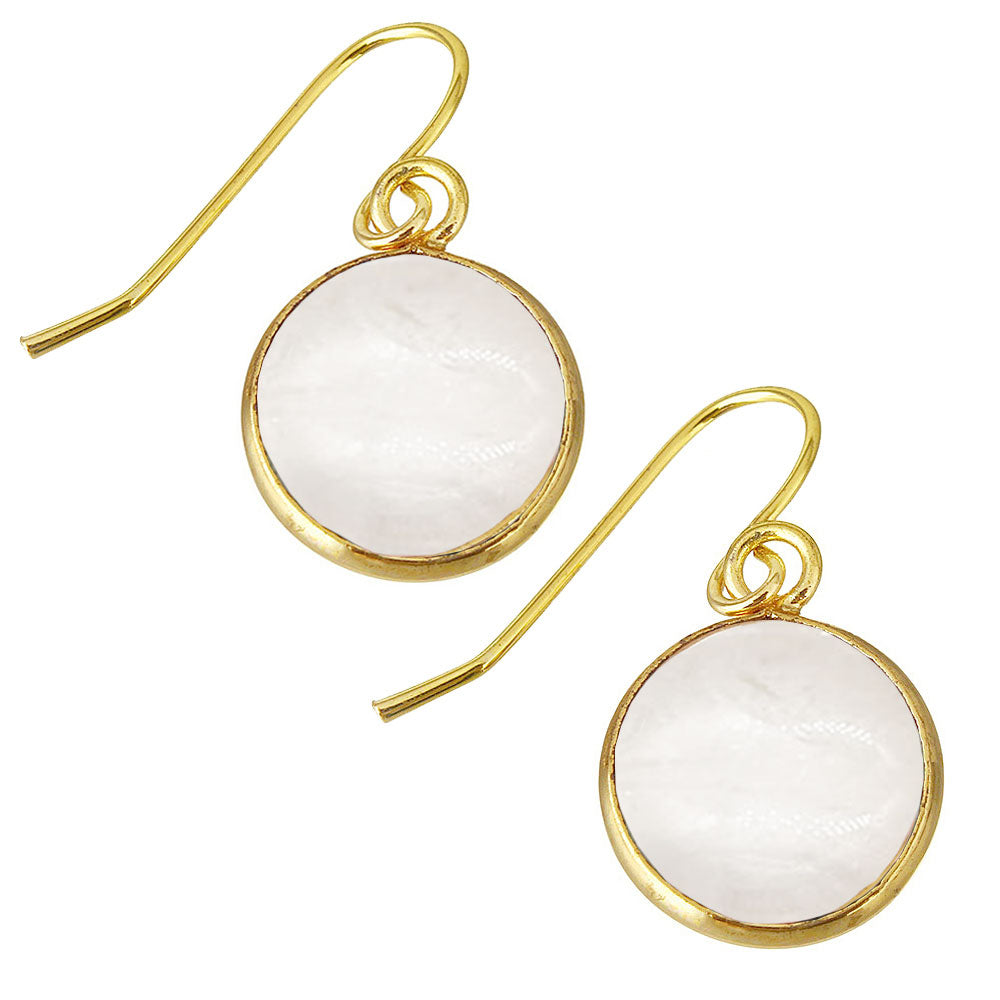 Helder transparante edelstenen oorbellen met goud edelstaal schuin liggend | Clear Quartz Gold Round
