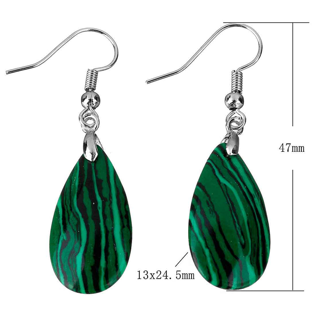 Groene edelstenen oorbellen met malachiet en sterling zilver 925 met maatindicatie | Facet Malachite