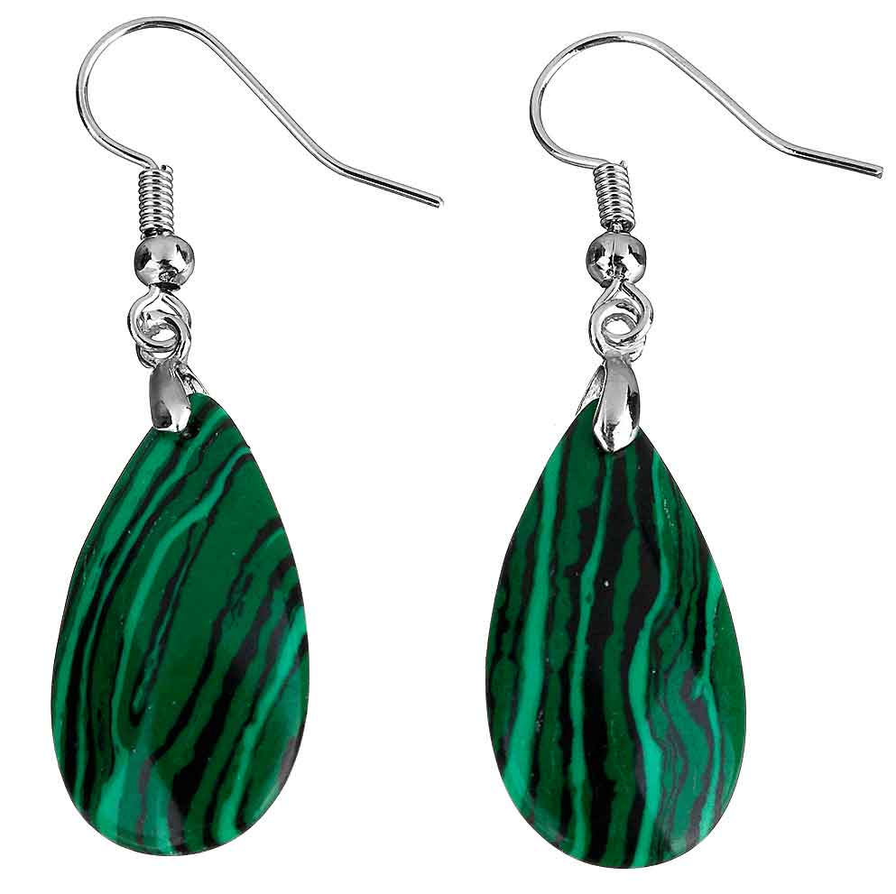 Groene edelstenen oorbellen met malachiet en sterling zilver 925 | Facet Malachite