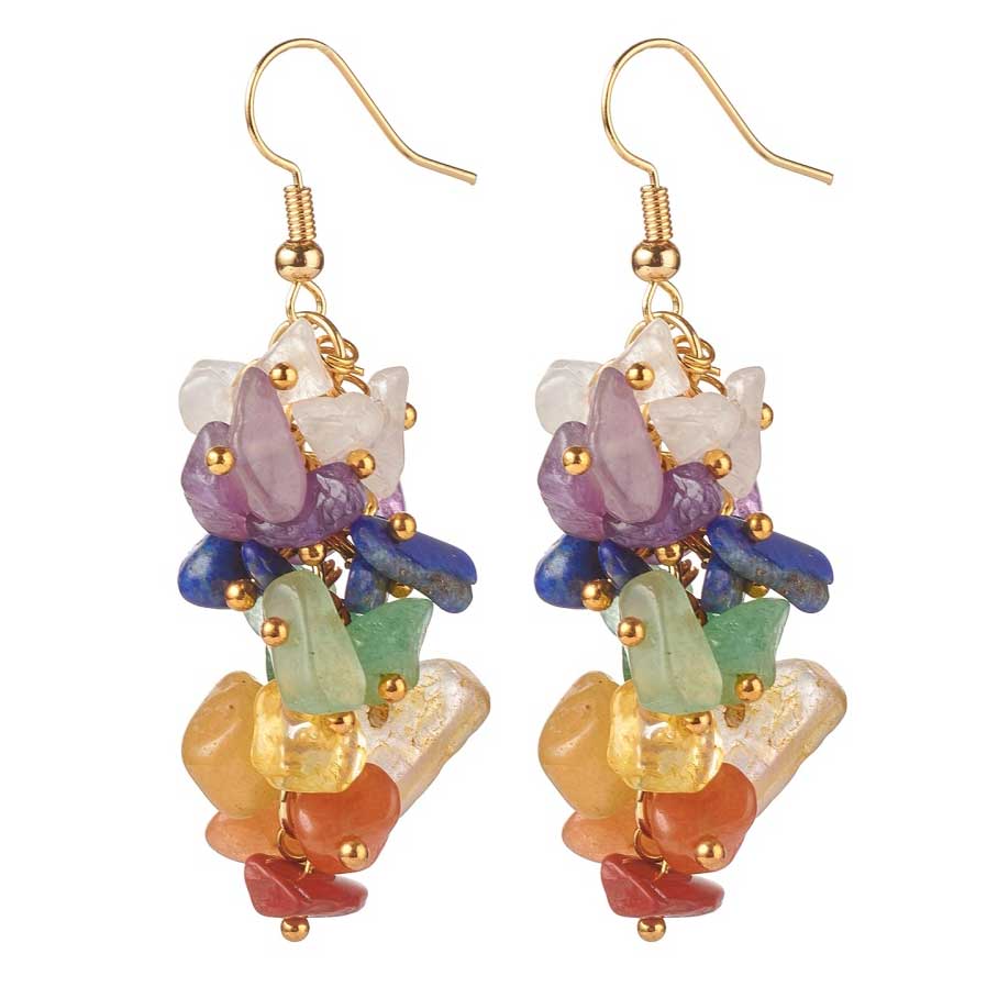 Edelstenen oorbellen met goud edelstaal en diverse edelstenen | Gemstone Chips Gold