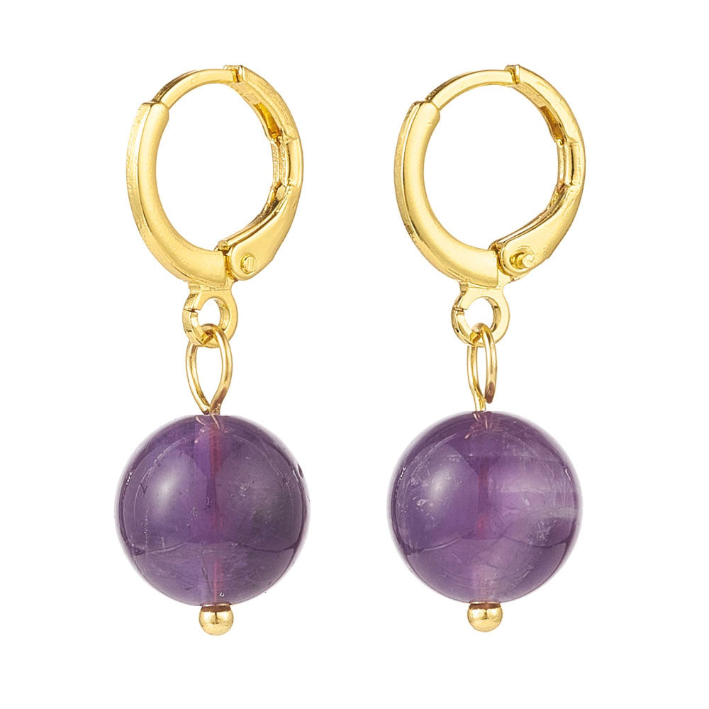 Paarse edelstenen oorbellen met amethist en goud edelstaal | Gold Amethyst Ball