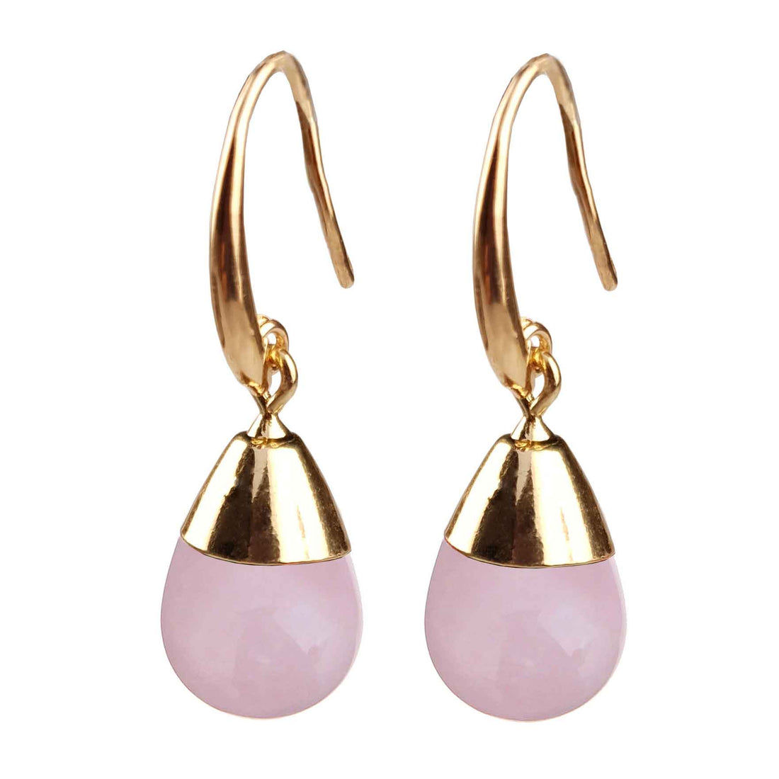 Roze edelstenen oorbellen met rozenkwarts - Gold Dip Rose Quartz